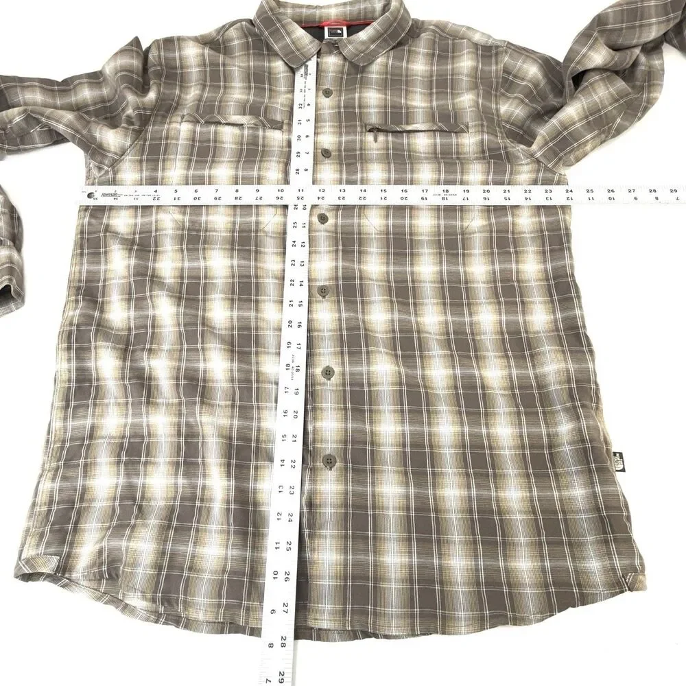 The North Face Shirt Men Large Brown Button Up Hiking Outdoor Plaid Long Sleeve